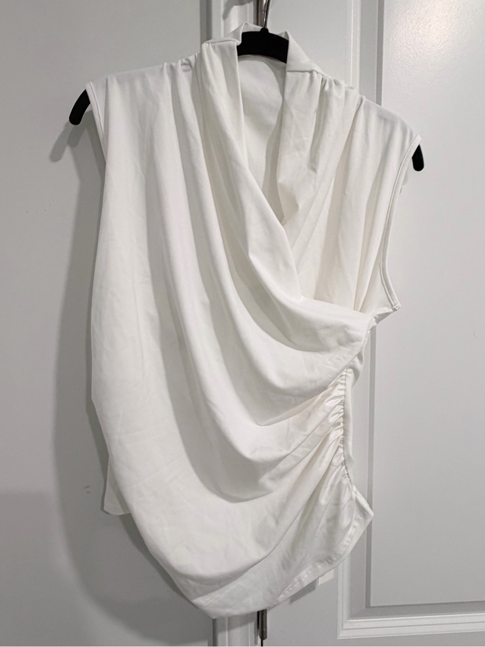 Commense Goddess Draped White Sleeveless Blouse